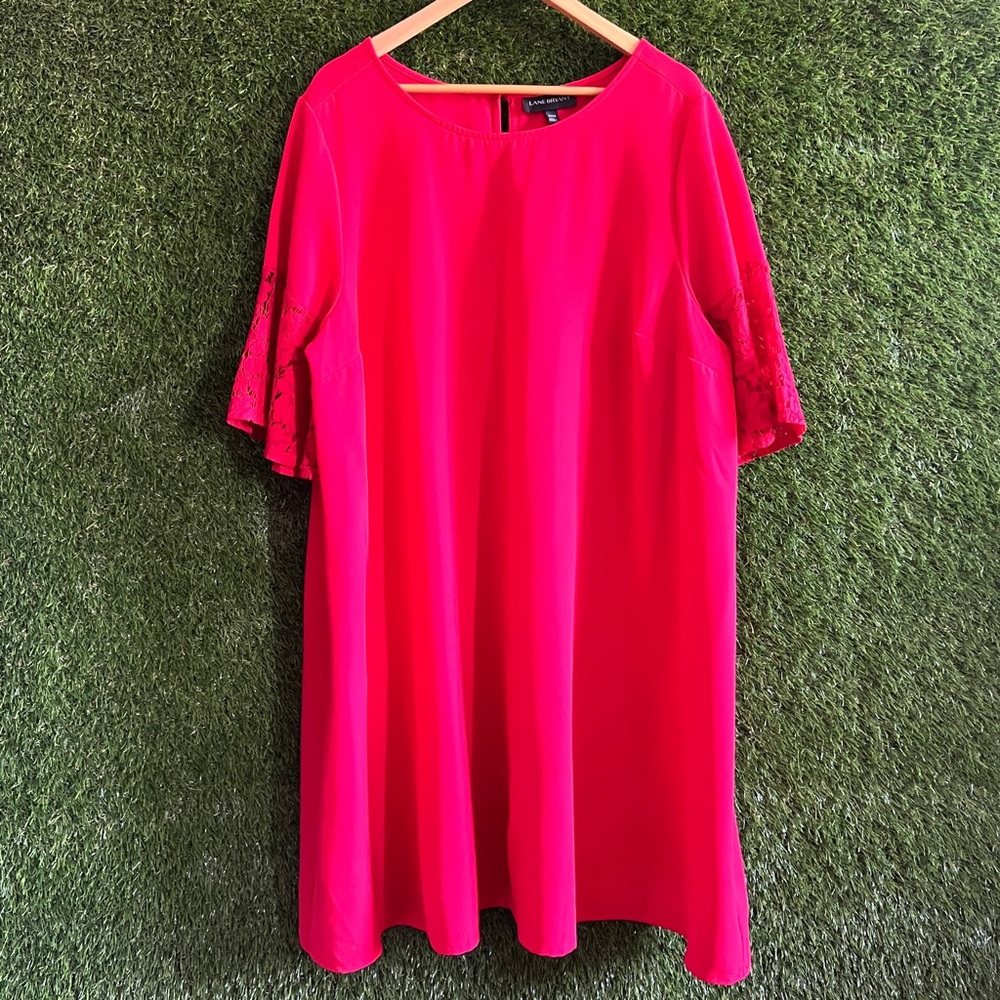 Lane Bryant 22 24 Red Floral Lace Sleeve Dress NDD10 Plus Curvy